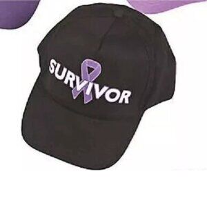 Purple Ribbon Cancer Awareness Baseball Cap with Saying ~ Survivor